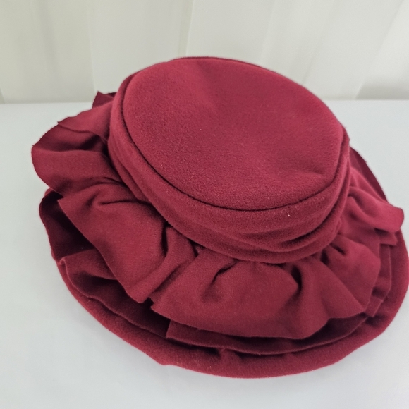 Georgia Hughes New York Handmade maroon / deep burgundy ruffled fancy hat main image 4